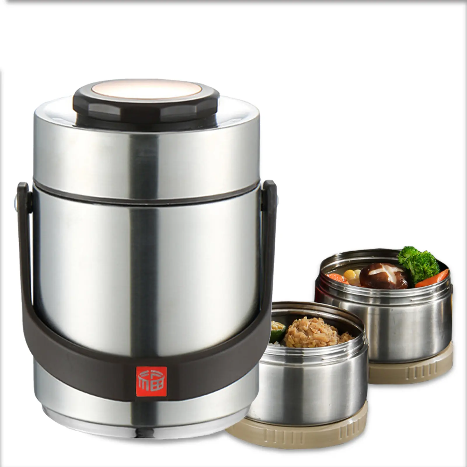 Thermos For Hot Food 1.5L Bento Lunch Box 2 Tier Stackable Insulated Food Jar Portable Stainless Steel Container Leakproof Airtight Bowl For Office Picnic Travel Silver