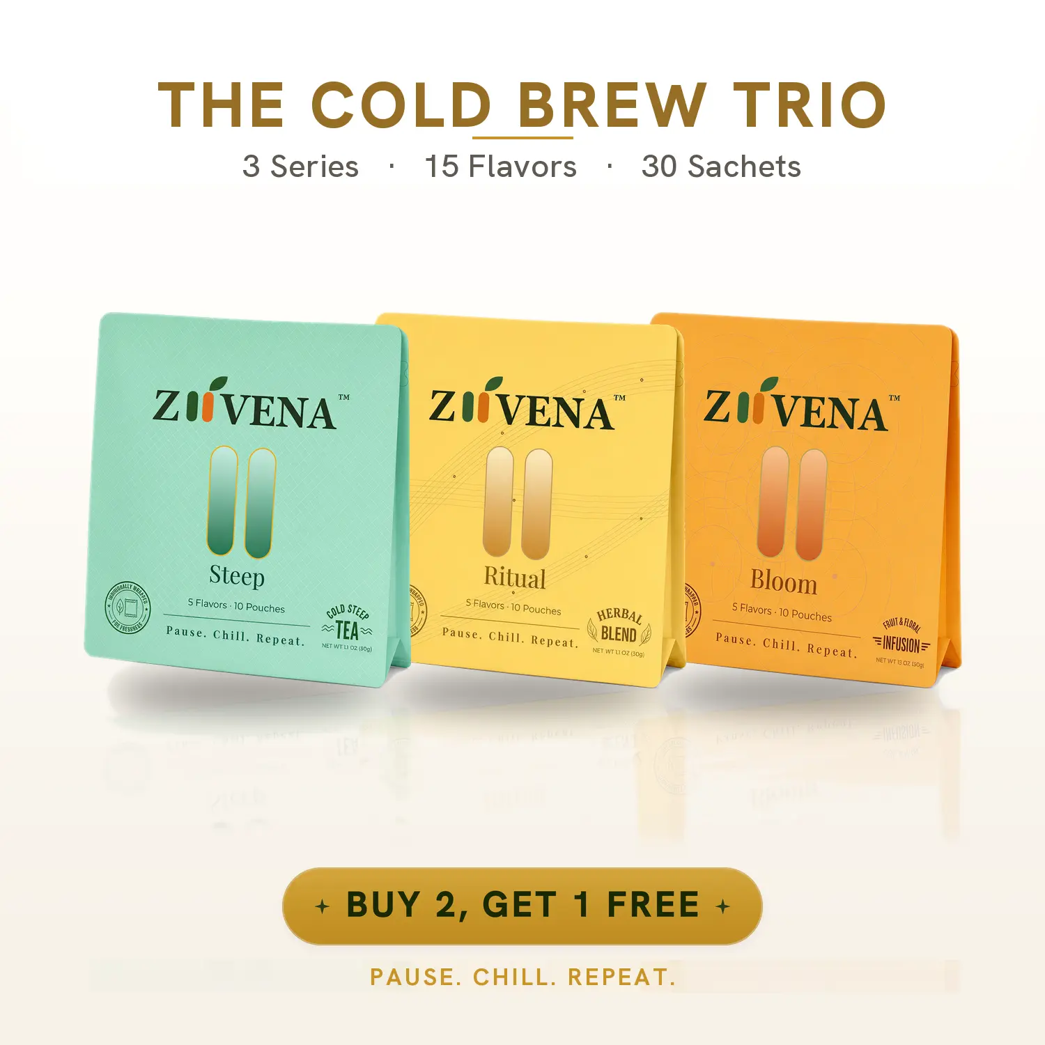 ZIIVENA Cold Brew Tea Bags Variety Pack - 15 Flavors, 30 Count, Fruit Infusion, Green Tea & Herbal, No Sugar Added, Individually Wrapped Iced Tea