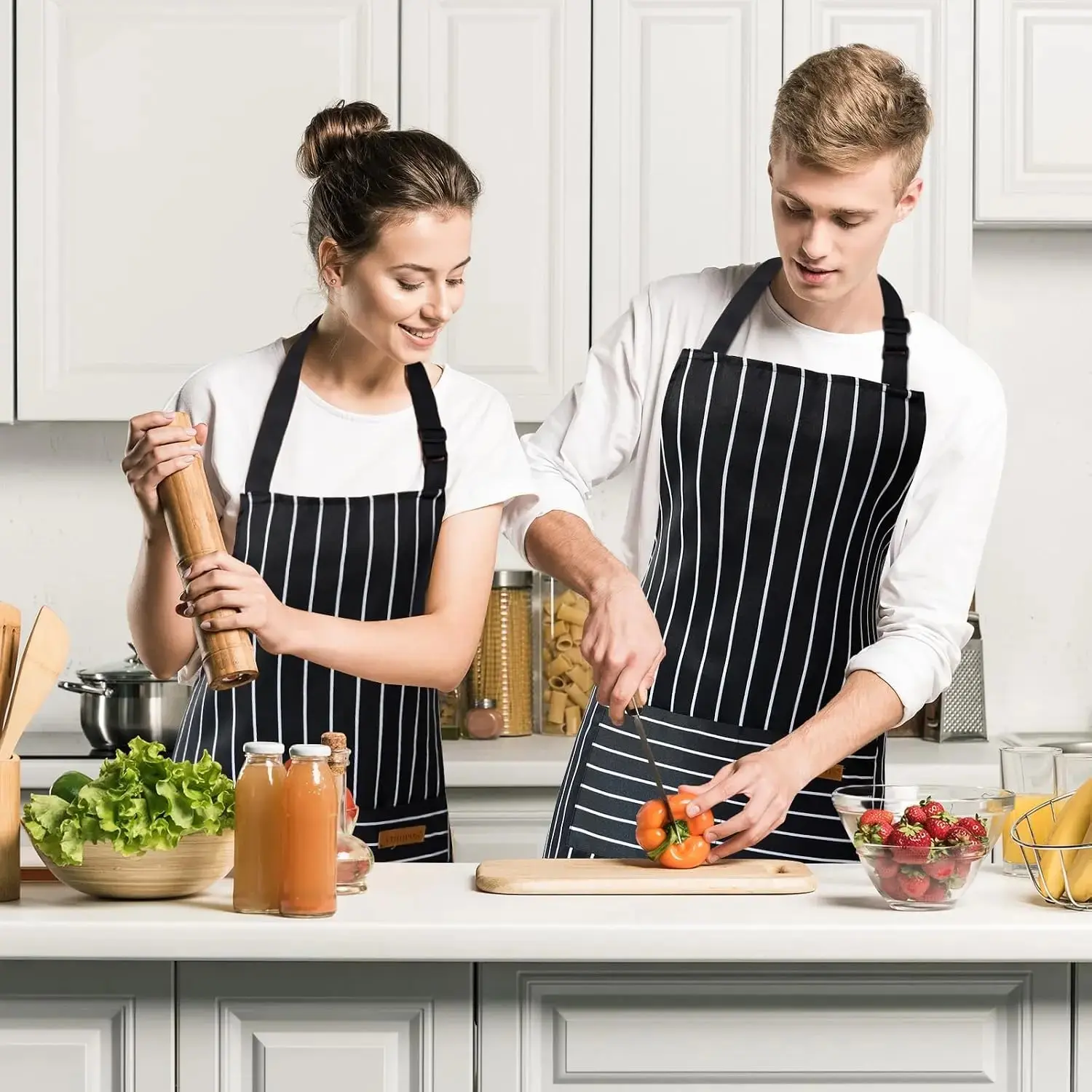 2 count Aprons for Women with Pockets, Aprons for Men, Womens Kitchen Apron, Cooking Apron Adjustable Bib Chef Apron(Unisex)