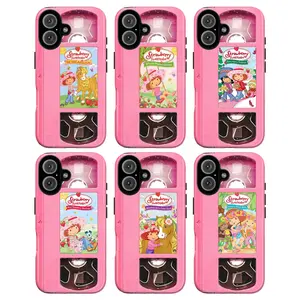 Retro 90s Pink Aesthetic Strawberry Short-cake Phone Case  for iPhone 17, 16, 15, 14, 13, 12, 11 Pro Max and Samsung S26-S22 Ultra shock and drop resistant protective case, fashionable gift.