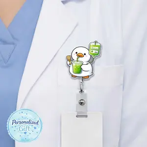 Matcha Goose Badge Reel, Funny Nurse Badge Holder, Cute Coffee Lover ID Clip, Staff Work Badge, Healthcare Gift Idea