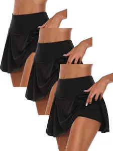 3pcs Two-in-one Sport Shorts And Skirts For Women, Skintight And Lifting The Hips, Suitable For Yoga, Tennis, Golf And Casual, Various ColorsC