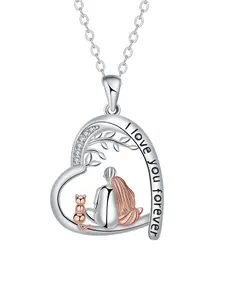 Couple and Cat family Necklace for Women, Pet Animal Memorial Jewelry Gifts for Dogs Lovers Girlfriend