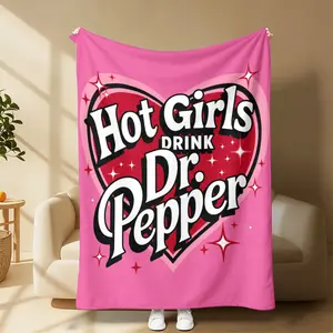 “Hot Girls Drink Dr. Pepper” Retro Pink Blanket – Cozy Fluffy Plush with Sparkly Heart Design Soda Lover Blanket – Fluffy Plush for Lazy Days, Movie Nights & Showing Off Your Dr. Pepper Love  Thoughtful Present for Friends Who Live for Dr. Pepper!