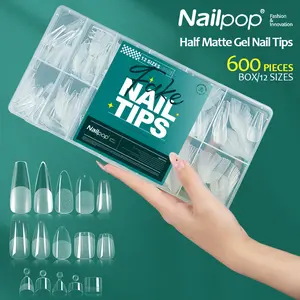 US-NAIL -  Soft Gel Nail Tips 600PCS Pre-Buff Full Cover Coffin Almond  Oval Shaped Nail Extenison Tips Half Matte Gel X Fake Nails