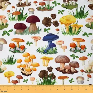 Mushroom Fabric by The Yard,2 Yards,Cute Mushrooms Botanical Plants Upholstery Fabric,Natural Wild Fungus Decorative Waterproof Outdoor Fabric