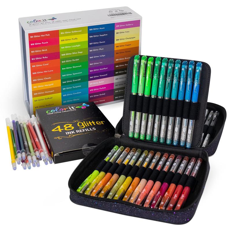 Gel & Glitter Pens for Adult Coloring: Metallic, Neon, and Glitter with Refills