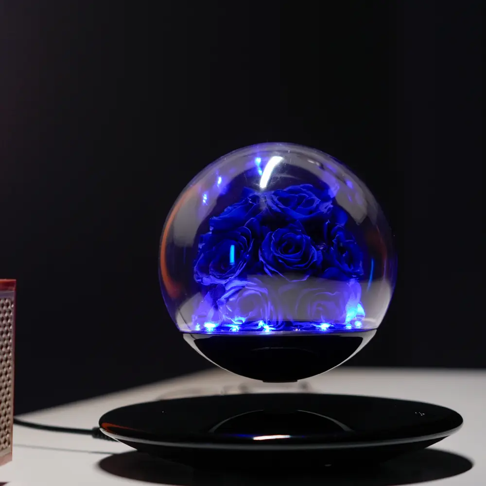 Magnetic Levitating Preserved Blue Rose Lamp - 360-Degree Rotating Floating Design, High-Quality Materials, Home Desk Decor, Romantic Gift for Valentine's Day (Home Improvement Lighting Accessory), Home Decor