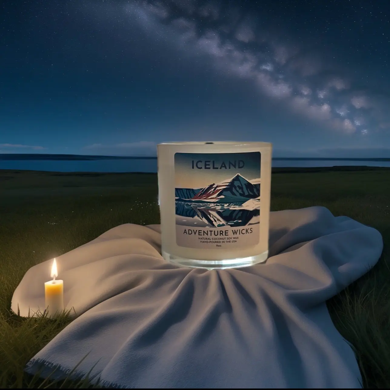 Iceland Candle - 15oz Scented Candle - Natural Coconut Soy Wax Blend - Sea Salt, Ozone, Plum, Cardamom, Amber, Dark Musk - 60-80 h Burn Time - Global Destination Candle - Hand-poured, USA made - Travel Candle - Decor Fragrance Aroma
