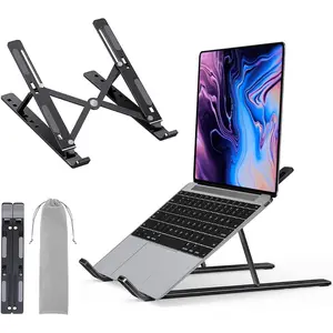 Premium Portable Aluminum Laptop Stand for Desk, 7 Angles Adjustable Tilt, Heavy-Duty Laptop Riser, Foldable, Slim & Lightweight Travel-Friendly Stand for Desk & Workstation, Black