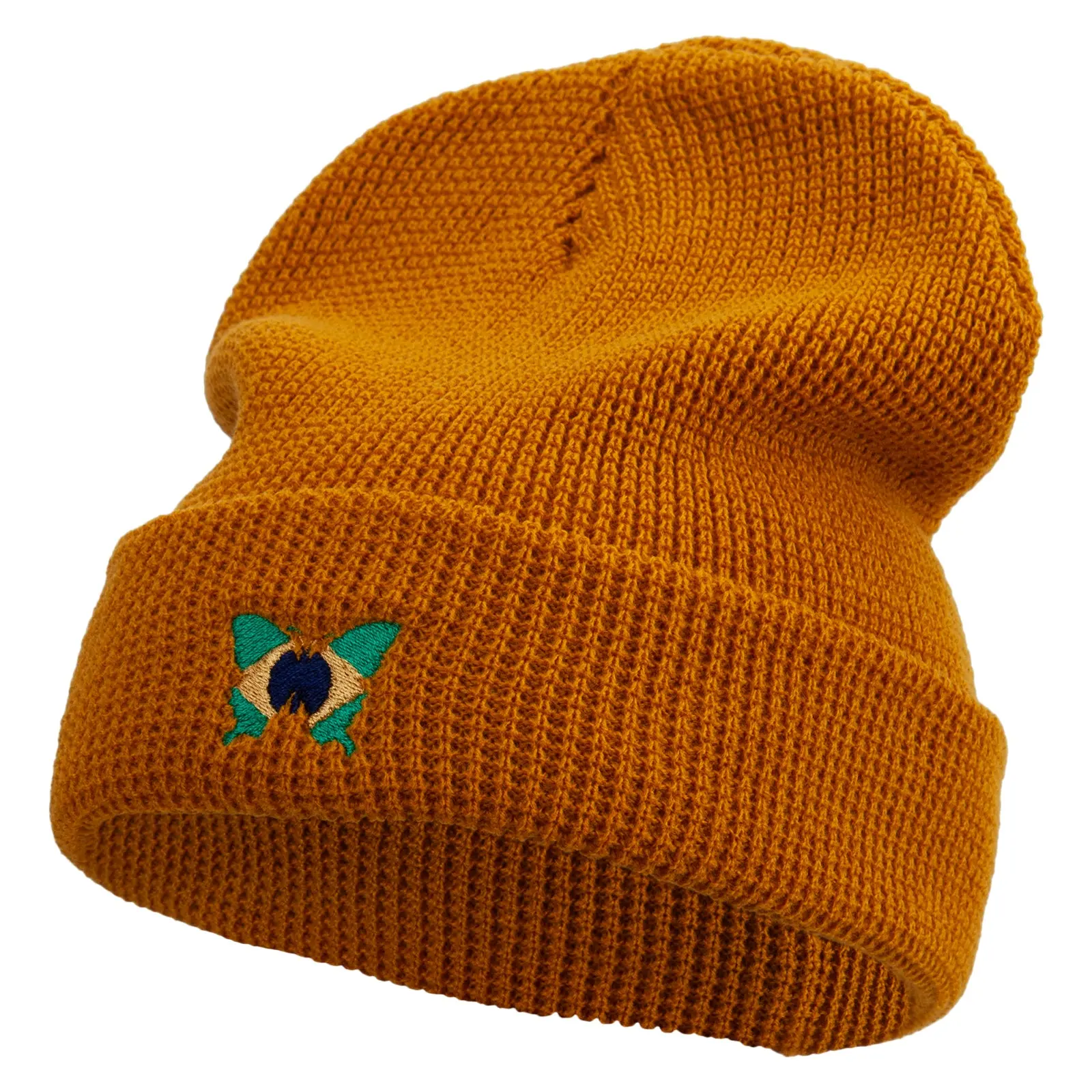 Brazil Butterfly Logo Embroidered Waffle Knit Cuff Beanie
