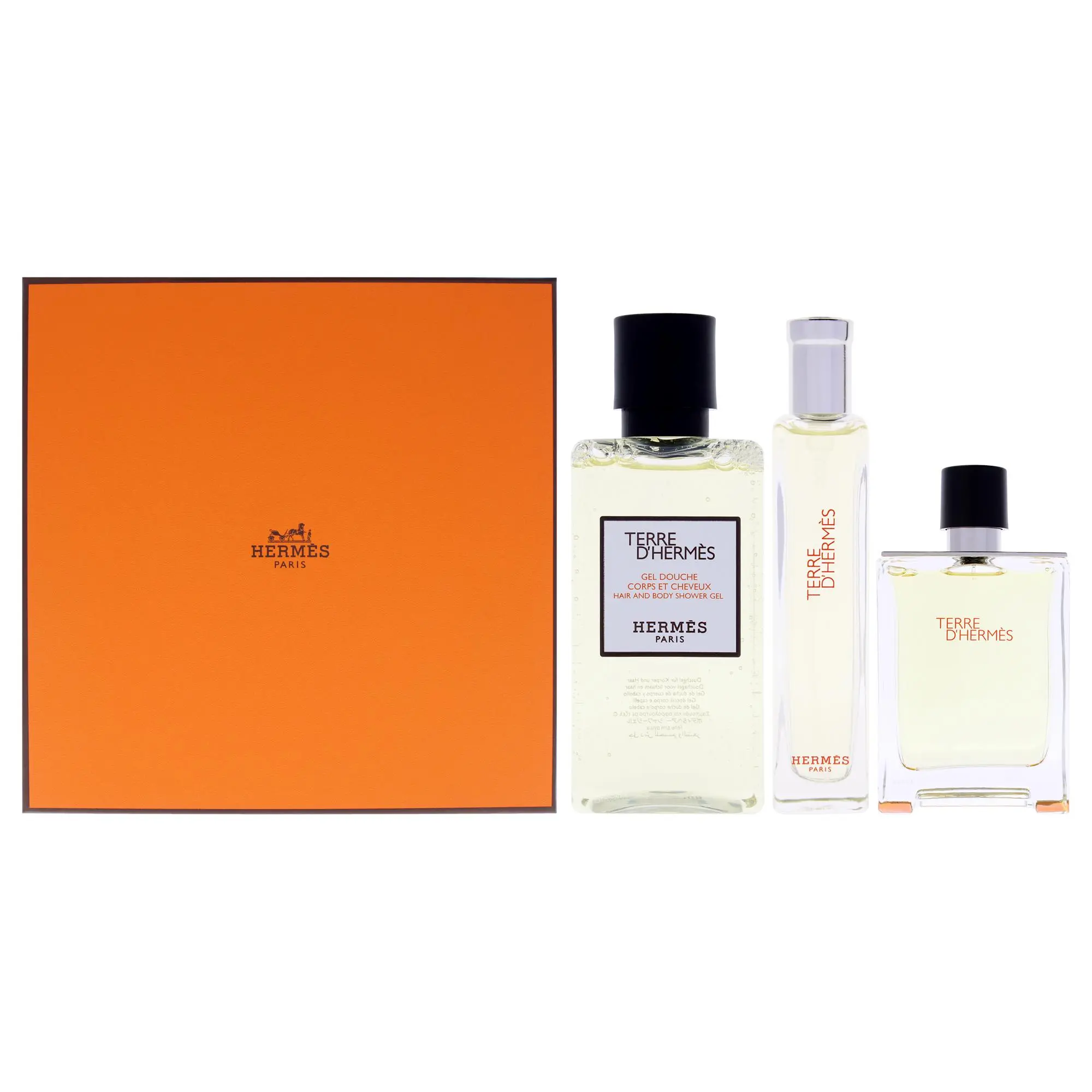 Terre DHermes by Hermes for Men - 3 Pc Gift Set 3.3oz EDT Spray, 0.5oz EDT Spray, 1.35oz Hair And Body Shower Gel