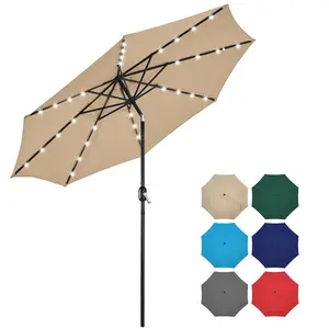 Yaheetech 9/10ft Solar Patio Umbrella, Outdoor Large Market Table Umbrella  Double-layer Cloth, Push-button Tilting, Outdoor Umbrellas