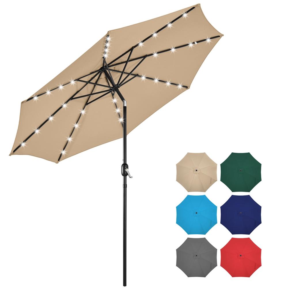 Yaheetech 9/10ft Solar Patio Umbrella, Outdoor Large Market Table Umbrella  Double-layer Cloth, Push-button Tilting