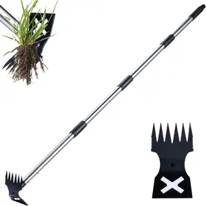 Weed Puller Tool with Long Handle - 60" Manual Weeder Remover Tool, 2 in 1 Hand Weed Rake and Garden Hoe for Gardening, Heavy Duty Uprooting Weeding Pull for Yard, Lawn, Patio and Garden