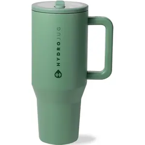 Hydrojug Traveler - 32 Oz Water Bottle with Handle & Flip Straw - Fits in Cup Holder, Leak Resistant Tumbler-Reusable Insulated Stainless Steel & Rubber Base - Gifts for Women & Men, Sage HydroJug