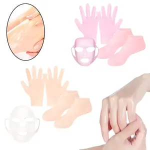 Silicone Moisturizing Set, 3 Counts/set Reusable Moisturizing Beauty Mask & Socks & Gloves, Facial Moisturizing Care Tools, Skin Care Tools for Women