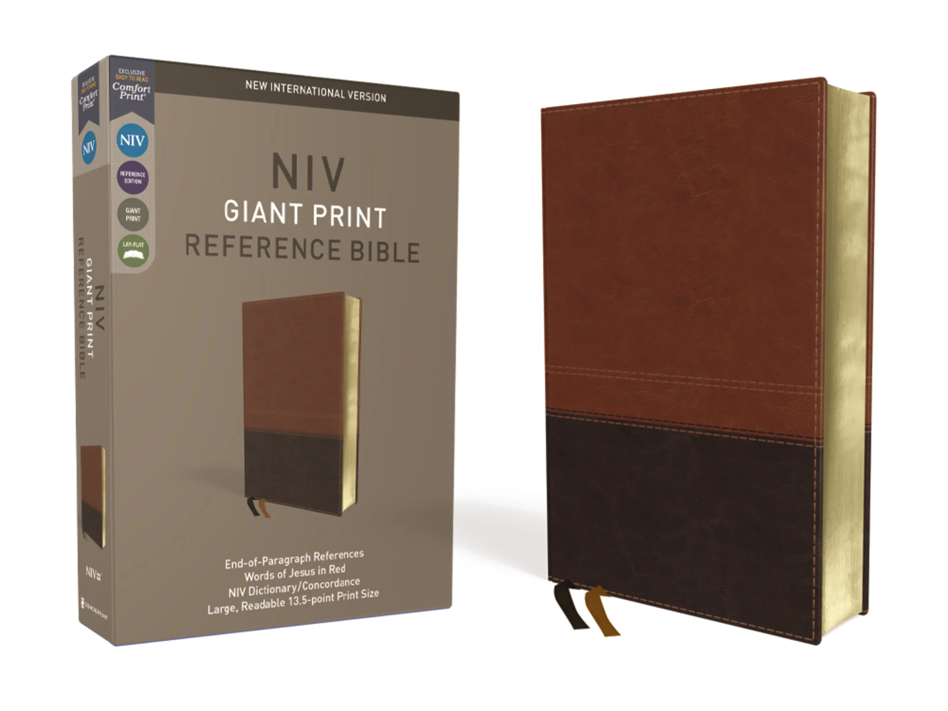 NIV, Reference Bible, Giant Print, Leathersoft, Brown, Red Letter, Comfort Print by Zondervan [Leatherbound Book]