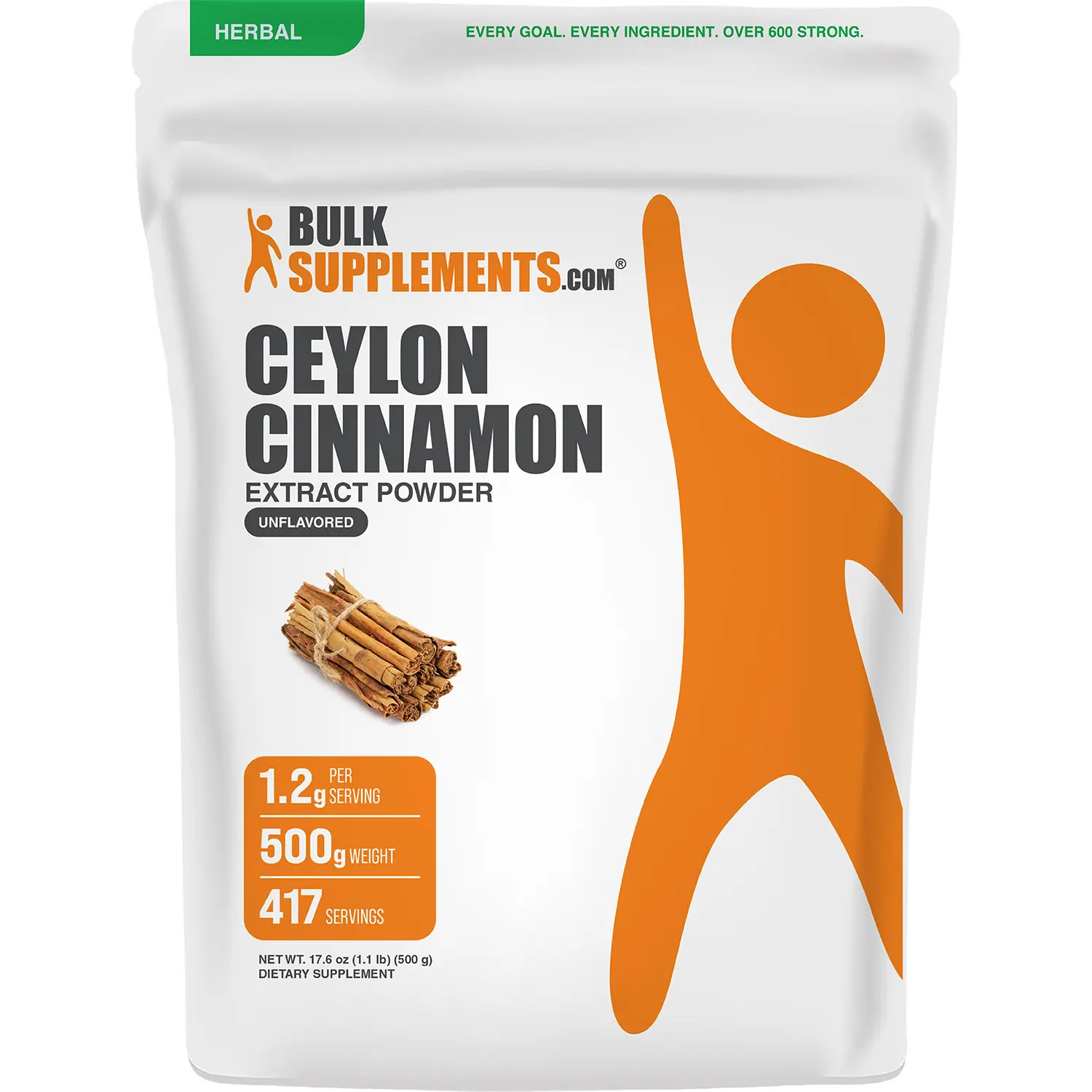 BulkSupplements Cinnamon Bark Extract Powder - Herbal Digestive Support Supplement - Natural Antimicrobial, Anti-Inflammation Antioxidant Spice - Edible, Ceylon Cinnamon Nutritional Supplement - 500g, 1.2g per Serving