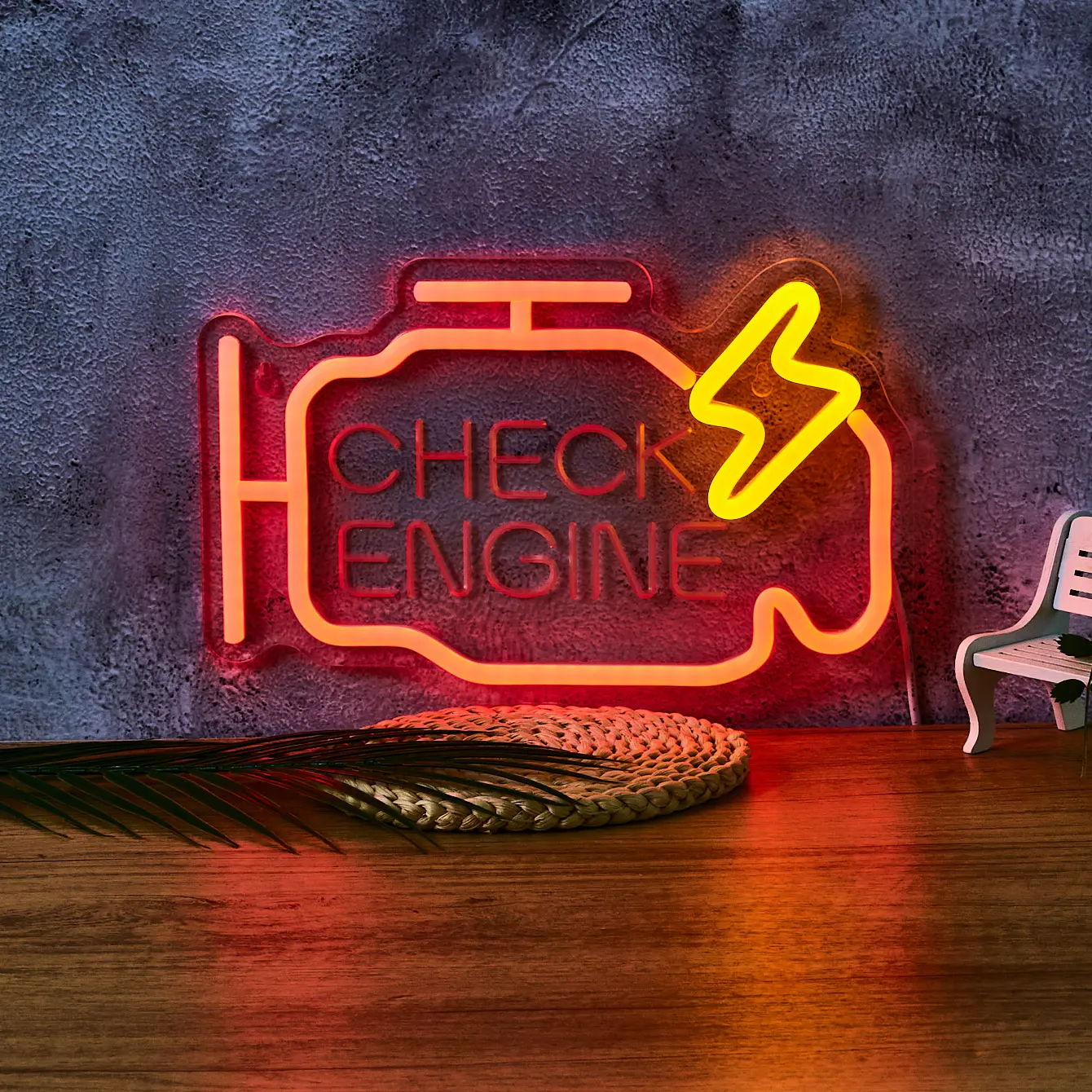 1PC Check Engine Shape Led Neon Light for Fathers day Car Garage Bar Game Room MAN CAVE Powered By USB 5V