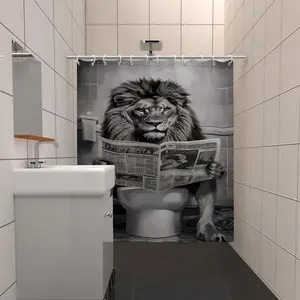 Lion Print Bathroom Shower Curtain, Waterproof & Light-proof Bathroom Curtain with 12pcs Hooks, Bathroom Accessories for Home Hotel Salon Dormitory