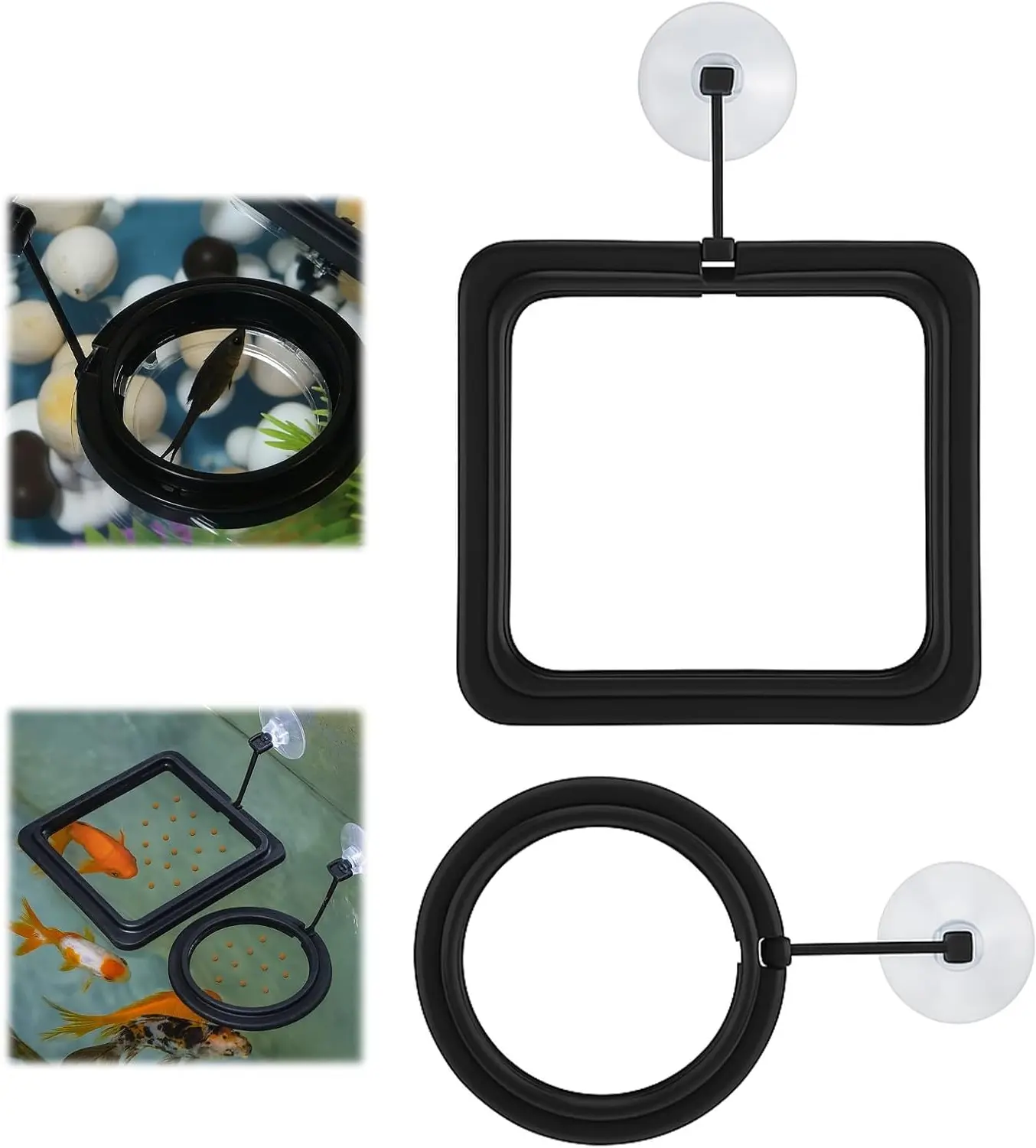 Fish Feeding Ring Aquarium Feeder Trending 2 Pcs Square Round Floating Feeder with Strong Suction Cup for Betta Goldfish Guppy Tank Fish Feeding Accessory