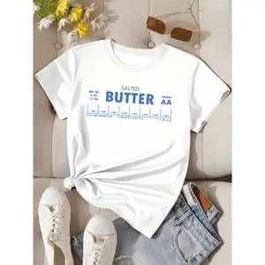 Womens Cotton Short Sleeve Graphic Tee Salted Butter Recipe Print Crew Neck Summer Casual Shirt Soft Breathable Everyday Outfit Top For Coffee Runs Weekend And Travel