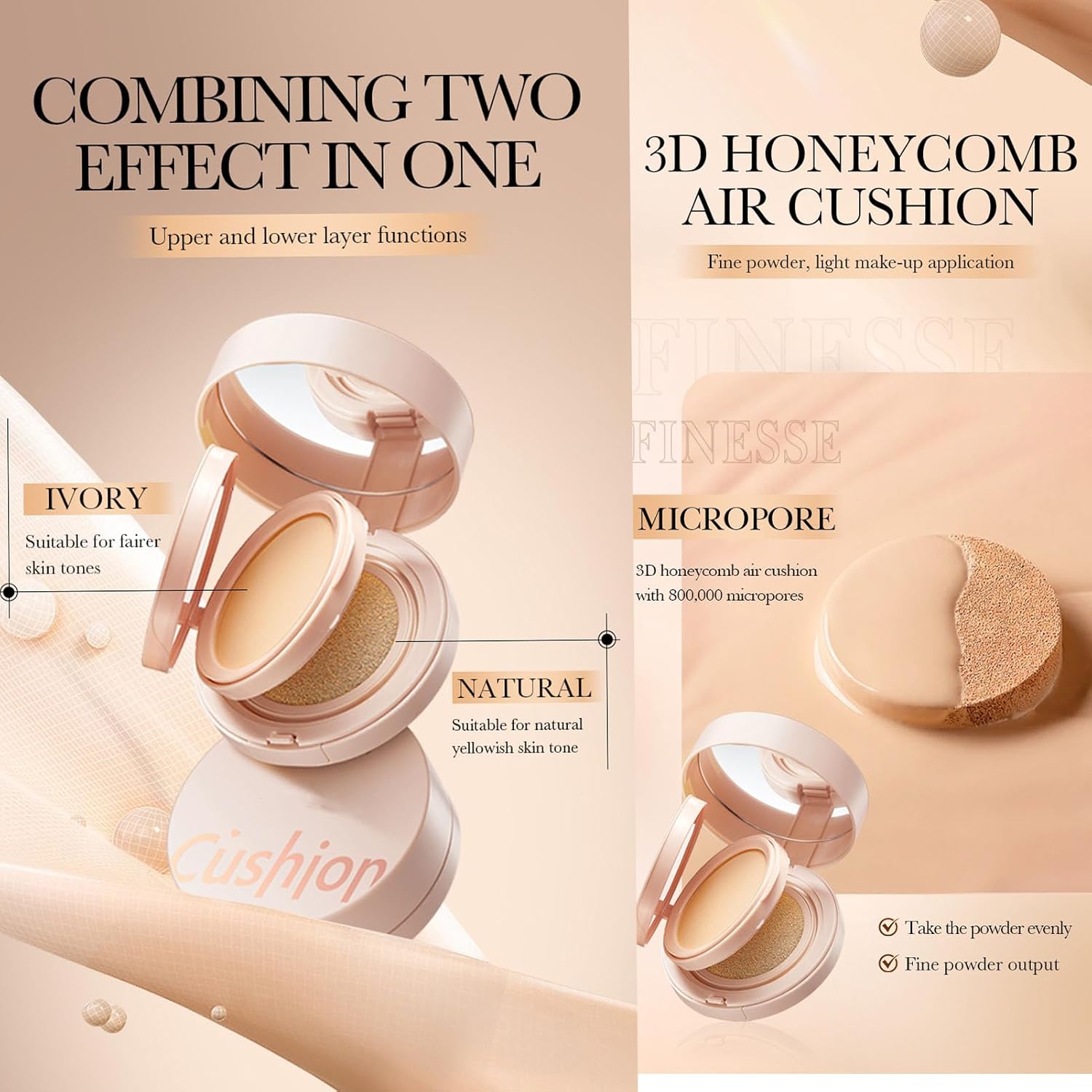 Matte Cushion Foundation Flawless Coverage,Glass skin,Long-Lasting, Lightweight, Buildable Coverage