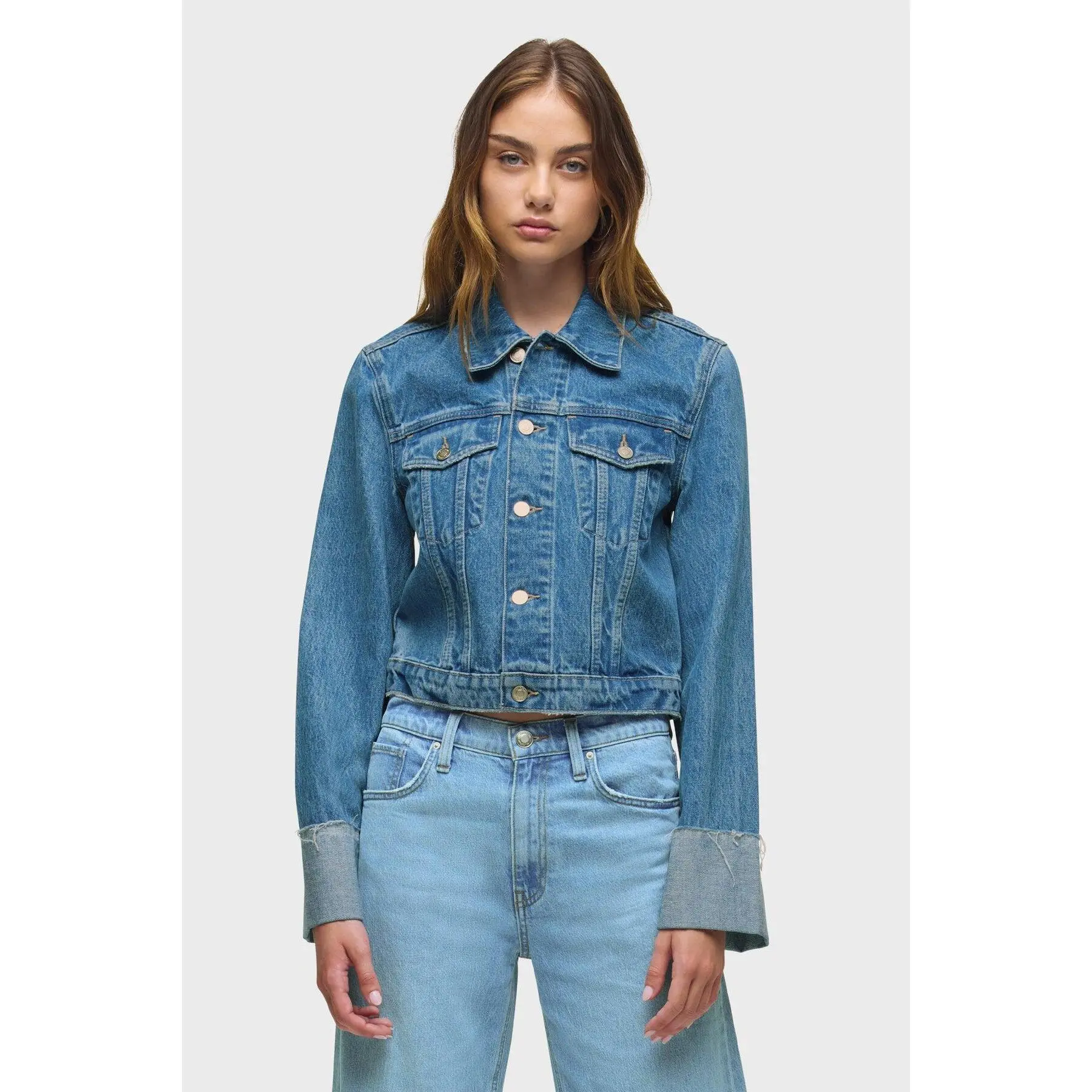 Cuffed Cropped Denim Jacket