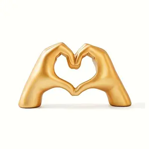 Heart Hands Sculpture Decor Gold Love Finger Statue for Living Room Bedroom Bookshelf Coffee Table Office Display Modern Aesthetic Home Decor Unique Gift