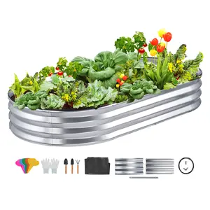 VEVOR Raised Garden Bed, 6 x 3 x 0.9 ft Galvanized Metal Planter Box, Outdoor Planting Boxes with Open Base, for Growing Flowers/Vegetables/Herbs in Backyard/Garden/Patio/Balcony, Silver