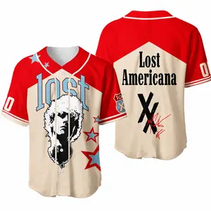 Lost Americana Vintage Baseball Jersey Retro USA Flag Graphic Button Up Shirt Streetwear Unisex Fan Apparel