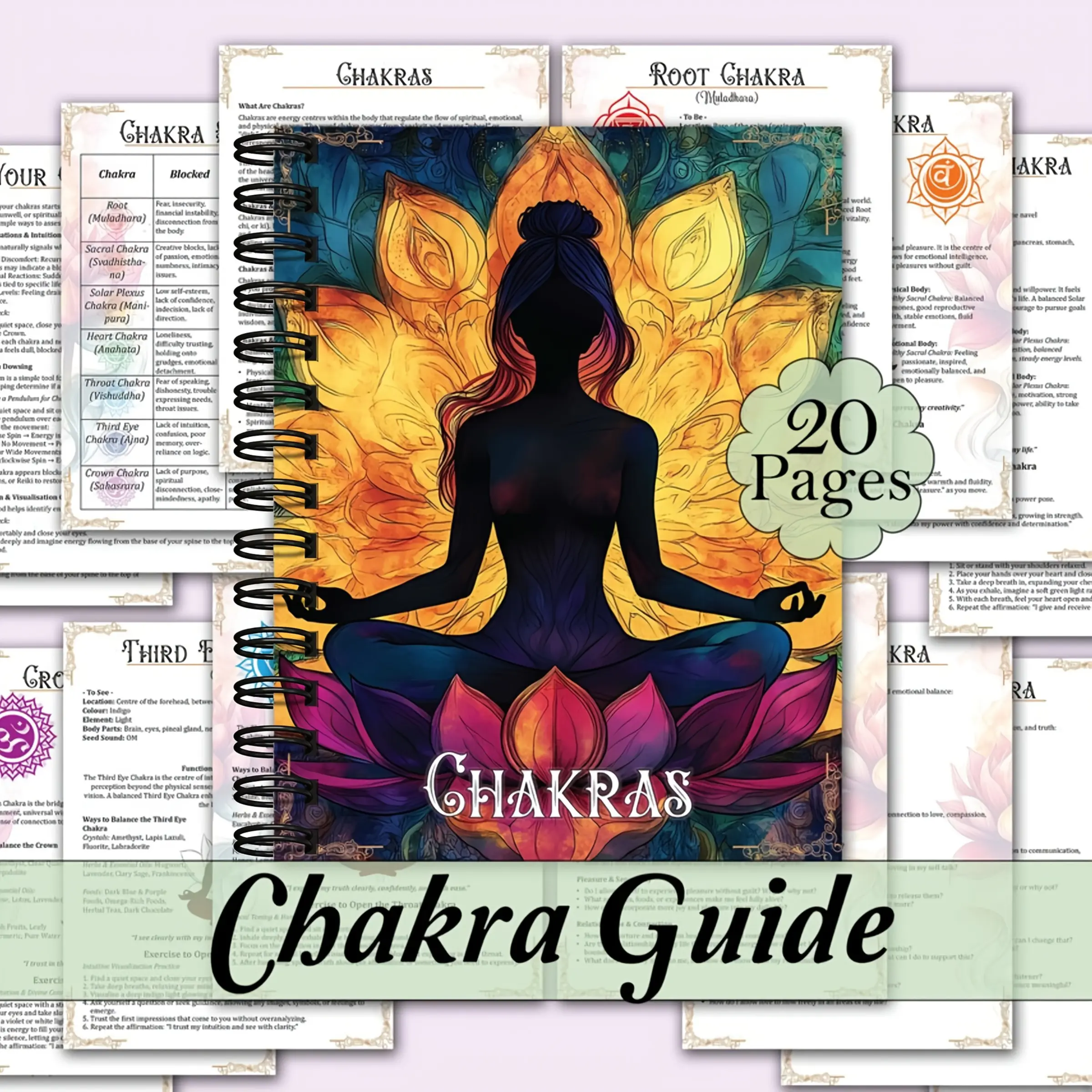 Seven Chakra Workbook and Energy Center Guide, 20 Pages Spiritual Self-Help Book, Spiral Bound Planner, Affirmations, Guided Journal, Daily Guided Journal, Journal Exercises, Meditation, Healing