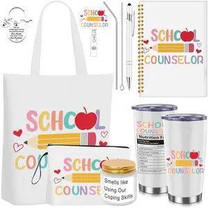 8 Pcs Graduation School Counselor Appreciation Week Gift Set Guidance Counselor Thank You Gifts Include Makeup Bag Canvas Notebook Pen Keychain Tumbler for High School Teacher Educator Office Work