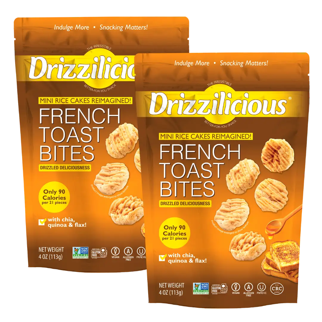 NEW! Drizzilicious French Toast Mini Rice Cakes - Gluten-Free, Vegan, Crunchy & Healthy Snack, 90 Calories per Serving, 4 oz (Pack of 2)