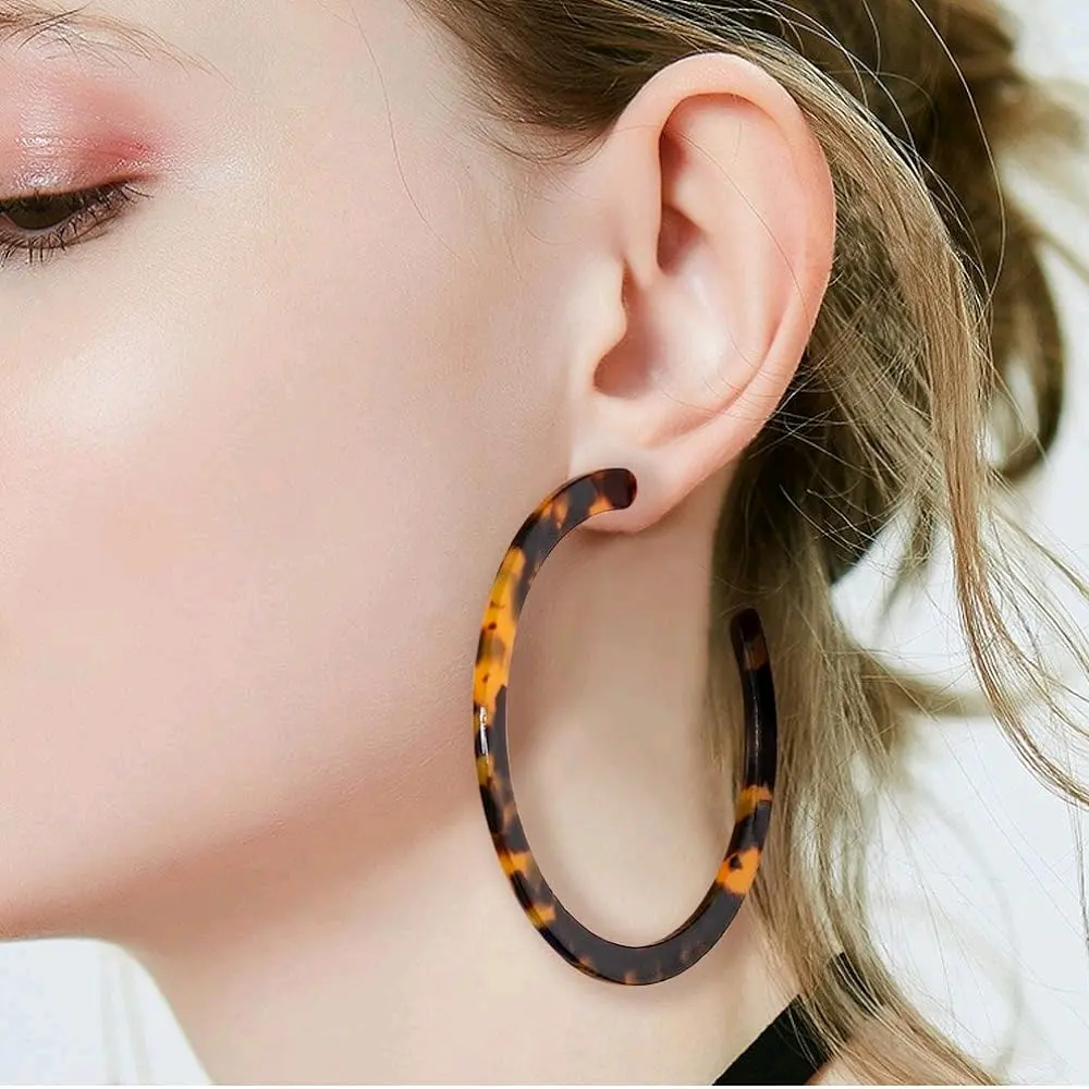 Brown Tortoise Shell Hoop Earring
