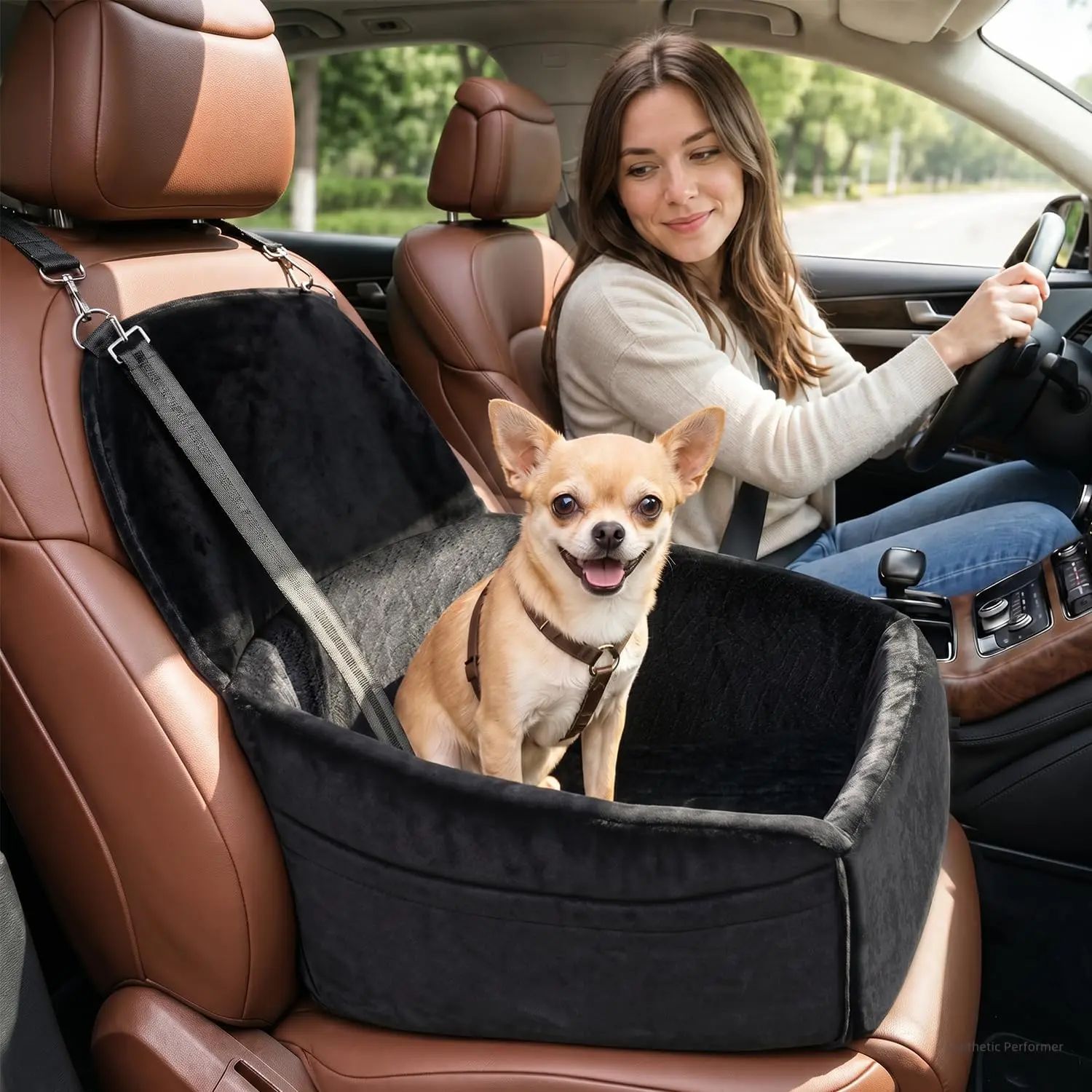 Dog Car Seat for Small Medium Dogs, Dog Booster Seat with Extendable Backrest, Pet Portable Car Seats up to  lbs, Washable Travel Bed with Storage Pockets and  Safety Leashes, Black