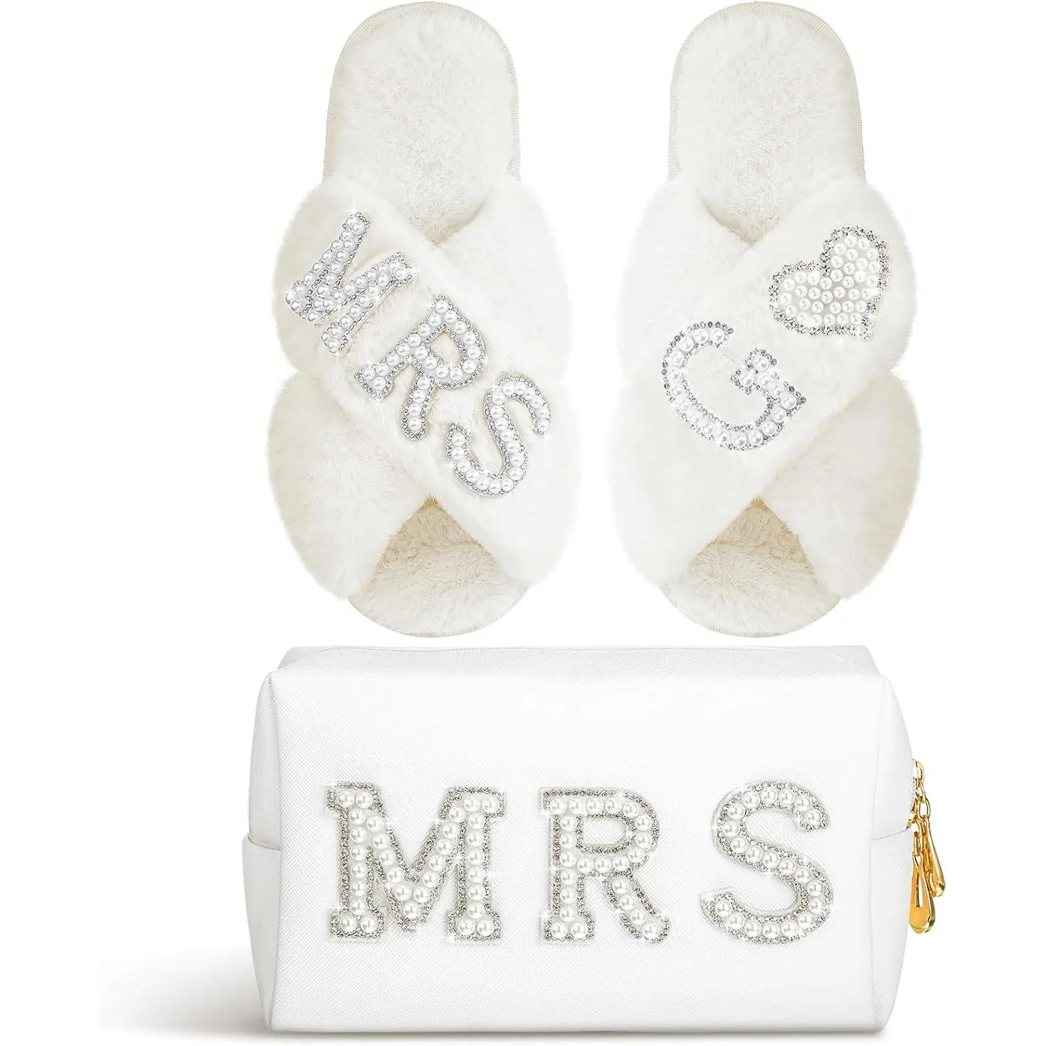 Personalized Initial Wedding Bride Slippers MRS  Letter Makeup Bag Bridal Shower Gifts for Wedding Day (G)