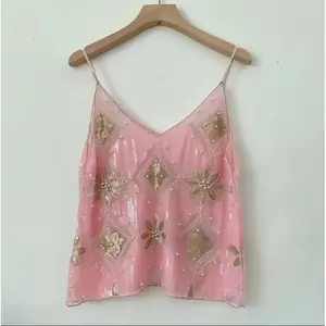Summer Women Bling Sequined Tanks Tops Sexy Beaded Work Mesh Tops Chic Women Sparkly Cami Vest Femme Streetwear