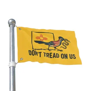 Don't tread on us - New Mexico protest flag with Zia symbol, roadrunner snatching Gadsden snake Wall Tapestry Yellow Arizona State Flag With Roadrunner And Snake Don't Tread On Us Design For Living Room Decor