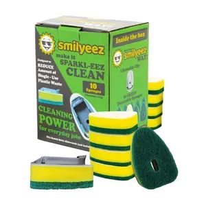 Smilyeez No-Plastic Heavy Duty Green Sponge Refill for Scotch-Brite's Dishwand Refill (10 Pack) with Adapter