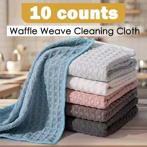 10 Counts Waffle Weave Cotton Dish towels Absorbent Kitchen Dish Hand Towels, Feather - light and Swift - drying Washcloths Reusable Cleaning Cloths, Multicolor Dish Rag (Mixed-color)