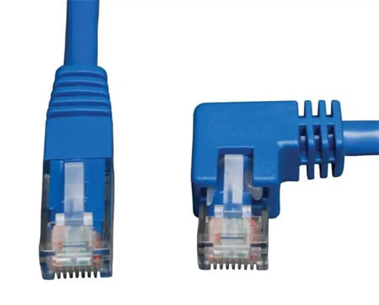 Tripp Lite TRL-N204-005BERA Cat6 Gigabit Molded Patch Adapter Cable - RJ45 Male to Right Angle RJ45 Male, ETL Verified, Fully Molded Ends, PVC Jacket, Switches Compatible, Blue, 3 Ft., Reduces Stress on the Cable, for Networking Racks, Behind Desks