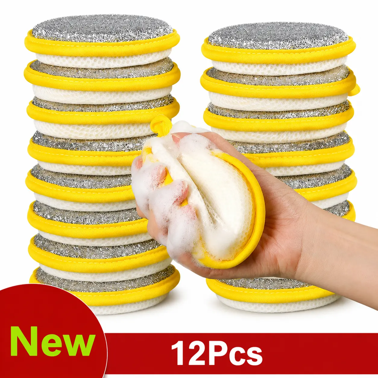 12pcs Double-Sided Magic Sponges - Home Kitchen Tool with Sudsy Cleaning Foam Power, Grease Removal Stain Remover, Durable Absorbent Pot & Dish Scrubber, All Seasons Yellow Household Clean Supply, Magic Sponge, Cleaning Favorites
