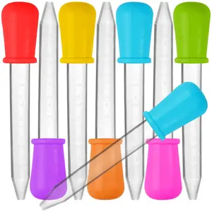 8 Pcs Liquid Droppers, Silicone and Plastic Pipettes Transfer Eyedropper with Bulb Tip for Candy Oil Kitchen Kids Gummy Making - 7 Colors