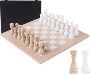 Elborse Marble Chess Set for Adults 15" Handmade  Board Game with 32 Chess Pieces, 2 Extra Queens & Storage Box, Luxury Travel Game – Elegant Home Décor