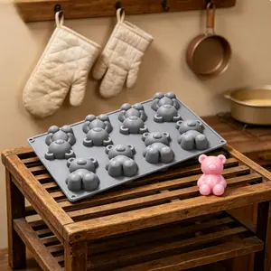1pc bear-shaped silicone cake mold, 8-cavity classic cute healing design, non-stick, easy to demold, suitable for chocolate and cakes, cute gift baking tool