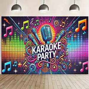 A karaoke party banner - A striking neon music-themed wall with microphone and disco ball designs, suitable for birthdays, weddings, graduation ceremonies, Father's Day, Mother's Day, indoor/outdoor decoration.