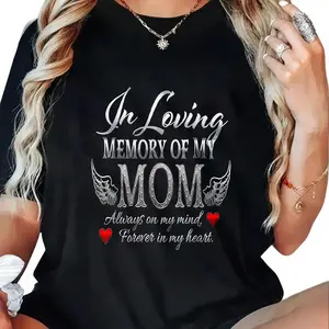 "In Loving Memory of Mom" Graphic T-Shirt, Unisex 100% Cotton Short-Sleeve Memorial Print Top, Breathable & Casual Fit