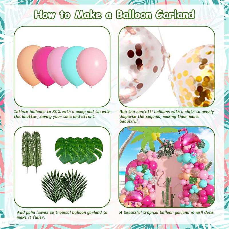 124Pcs Tropical Flamingo Balloon Arch Garland Kit 40" Flamingo Balloons Hot Pink Confetti Balloons Tropical Palm Leaves 4 Tools Hawaiian Luau Birthday Wedding Baby Shower Party Decorations Supplies Float